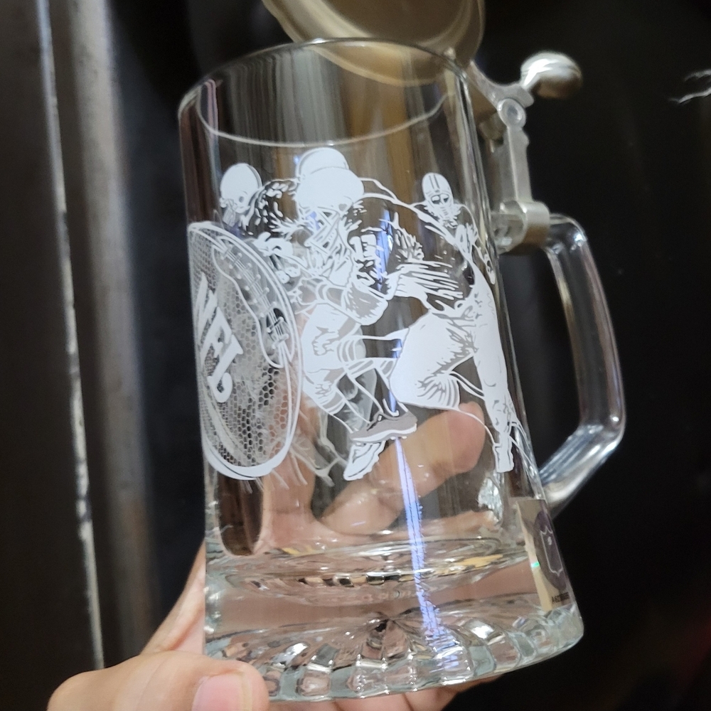 NFL Glass Etched Lidded Beer Stein Made In Germany National Football League